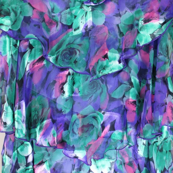 Vintage ruffled floral dress Ann Hobbs Cattiva-Saks Fifth Avenue womens size 12 - Picture 5 of 6